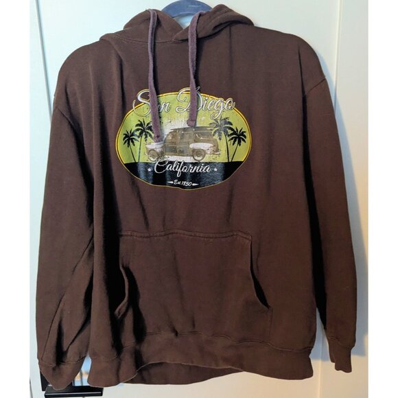SAN DIEGO California XL Hoodie Brown Yellow Surf Beach - Picture 1 of 3